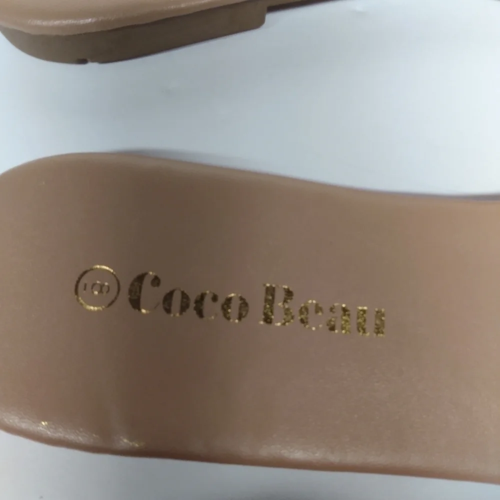 Coco Beau Square Toe Flat Sandals, sz 40/8, Tan, NWT